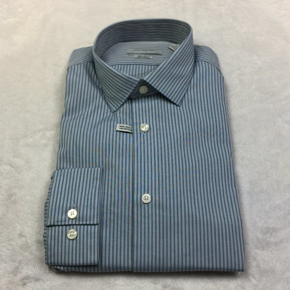 New! Marc New York Andrew Marc Dress Shirt 16 34/35 Regular Fit Blue Striped